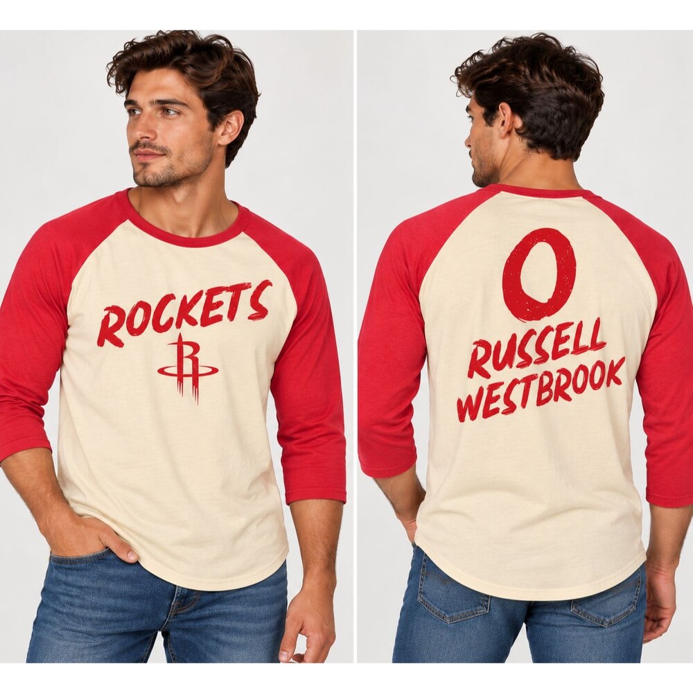 Houston Rockets Russell Westbrook Fanatics Shirt Mens XL NWT Raglan 3/4 Sleeve